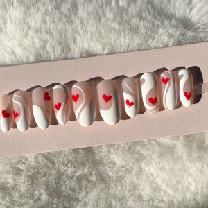 Abstract wavy swirls with hearts nail art gel PRESS ON nails - ChristyDIDTHAT