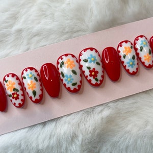 Embroidery Floral flowers nail art gel PRESS ON nails - ChristyDIDTHAT