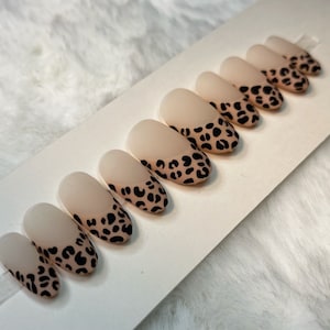 Leopard matte tips nail art gel PRESS ON nails - ChristyDIDTHAT