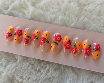 Poppy spring flowers gel PRESS ON nails - ChristyDIDTHAT