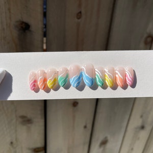 Spring Pastel Wavy/line Tips Nail Art Gel PRESS ON Nails - Etsy