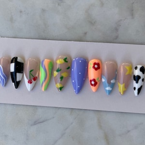 Mix n Match Summer abstract indie nail art gel PRESS ON nails - ChristyDIDTHAT