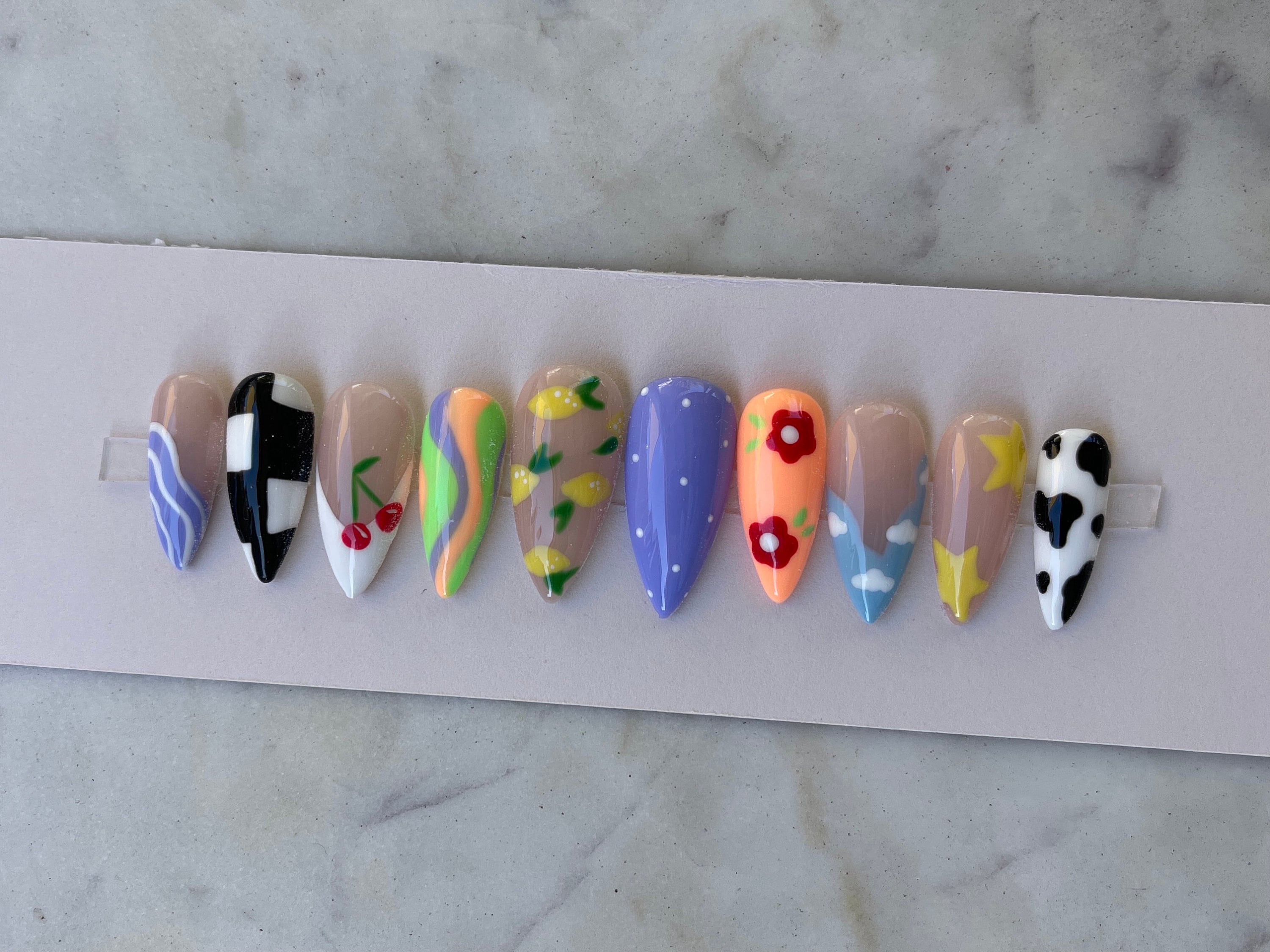 Mix N Match Summer Abstract Indie Nail Art Gel PRESS ON Nails - Etsy
