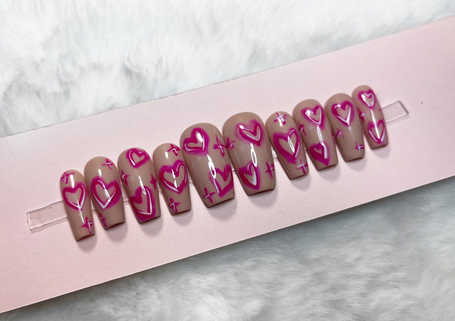 90s Hearts Airbrush spray Paint Nail Art Gel PRESS ON Nails Etsy