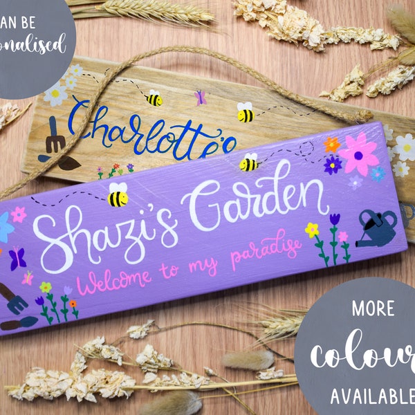 Personalised Hanging Wooden Sign | Custom Hand Painted Name Plaque | Garden Lovers Gift | Rustic Home Hanging Decor | Outdoor Sign | 30x9cm