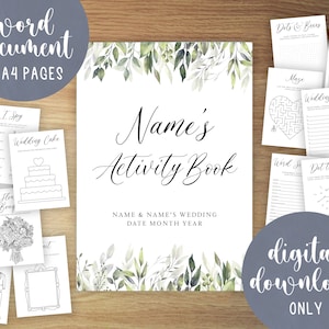 Libri di attività per matrimoni per bambini personalizzabili / Kit di attività stampabili / Pacchetto da colorare per bambini modificabile / Eucalyptus Rustic / Scaricabile