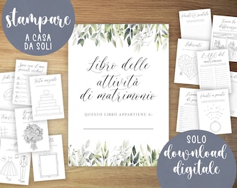 Libri di attività per matrimoni per bambini / Italiano / Kit di attività stampabili / Pacchetto da colorare per bambini / Eucalipto / Bomboniere scaricabili