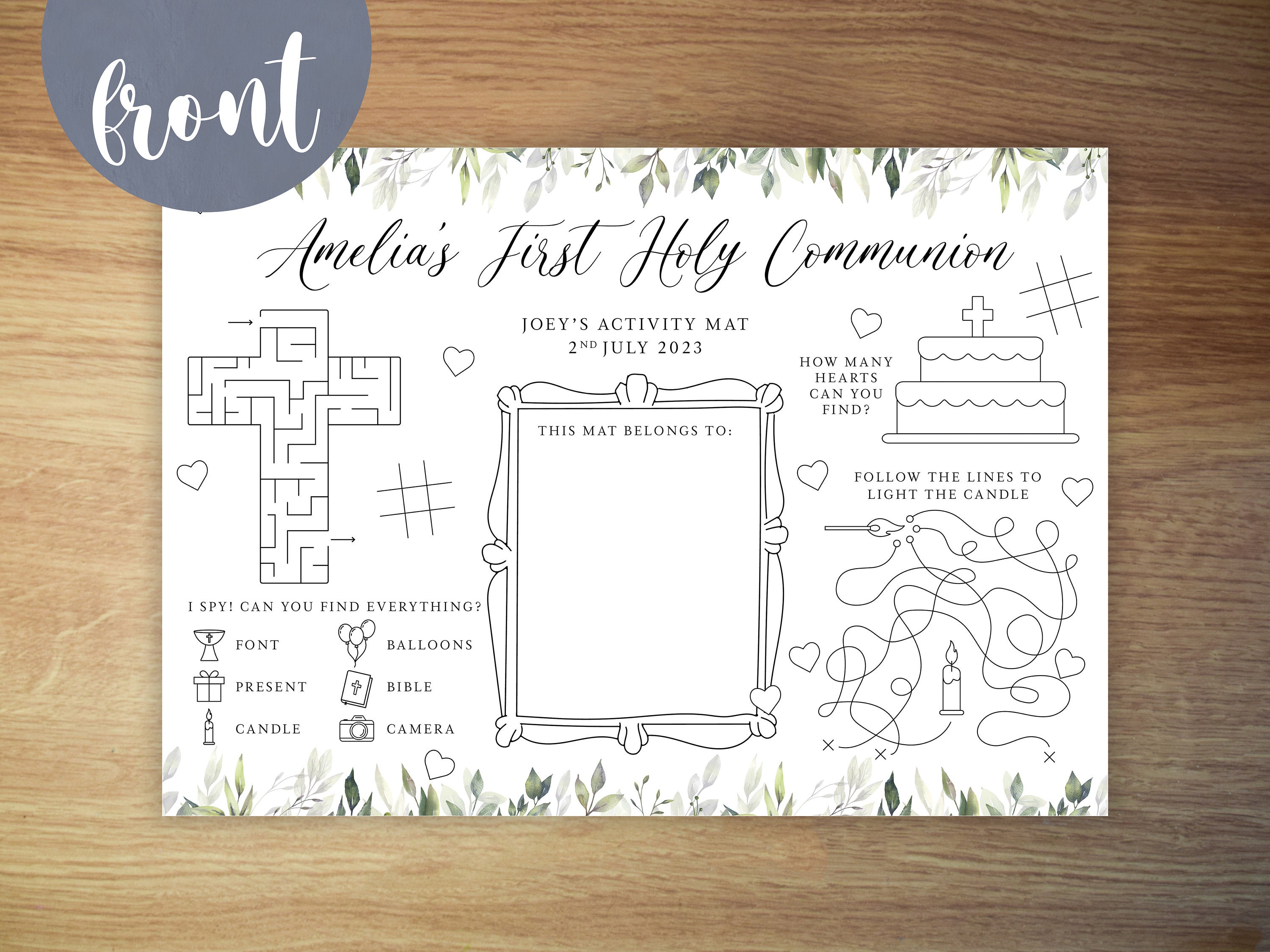 Personalised Kids First Holy Communion Activity Mat | Printable ...