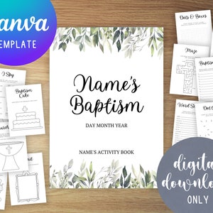 Libri di attività personalizzabili per il battesimo dei bambini / Kit di attività stampabili / Pacchetto da colorare per bambini modificabile / Battesimo / Modello Canva