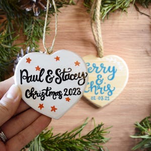 Personalised Couples Names Hanging Wooden Heart | Wooden Magnet | Valentine&#39;s Keepsake | Painted Couples Ornament | 5th Anniversary Gift