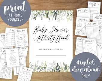 Kids Baby Shower Activity Books | Printable Baby Shower Activity Kit | Children Colouring Pack | Gender Reveal Party | Eucalyptus | Download