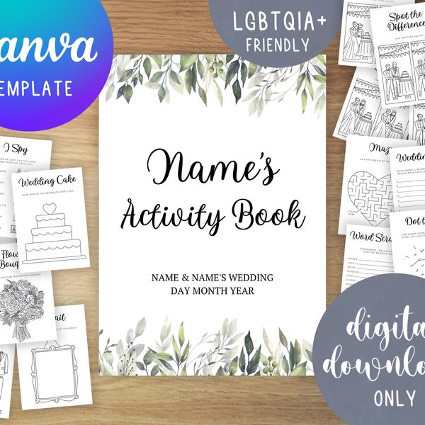 LGBTQIA+ Friendly | Personalisable Kids Wedding Activity Books | Printable Activity Kits | Editable Pack | Canva Template | Same-sex Couple