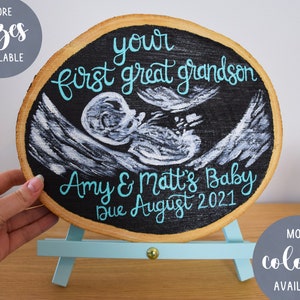 Baby Scan Wood Slice Keepsake | Painted Ultrasound | Baby Announcement Gift | Pregnancy Baby Shower Gift | Hand Painted Wood with Easel