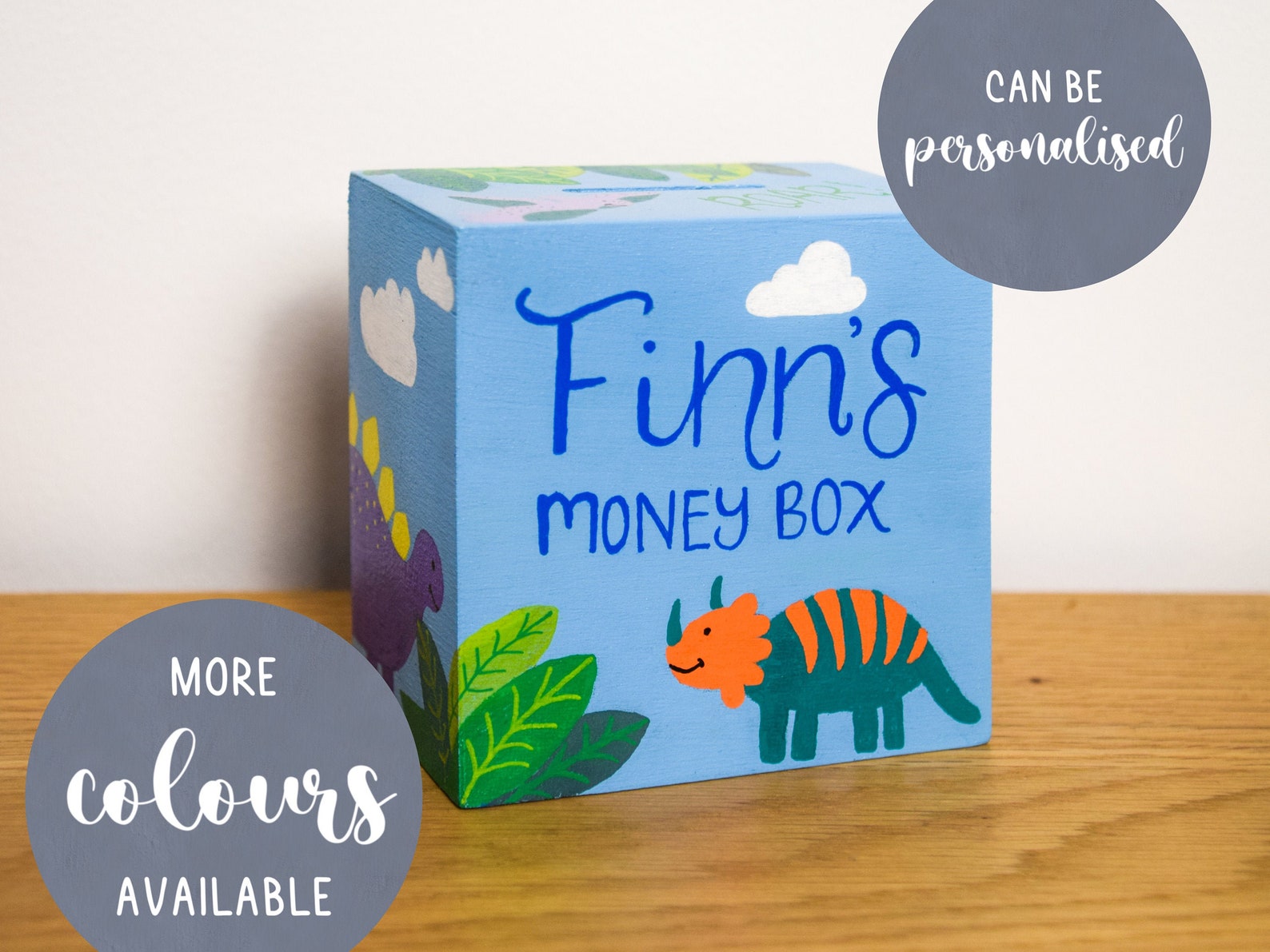 Personalised Dinosaur Money Box Wooden Custom Name Money Etsy UK