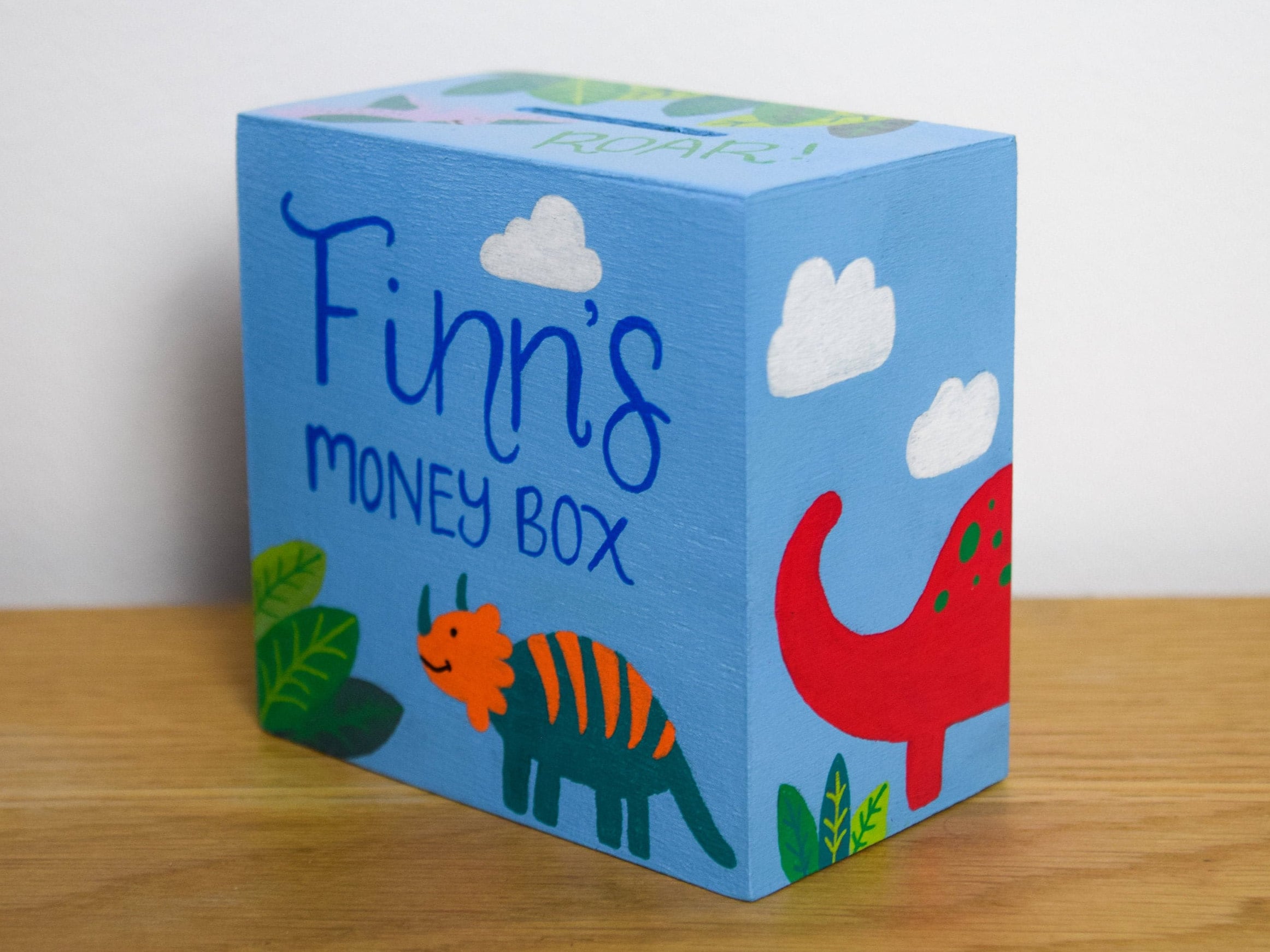 Personalised Dinosaur Money Box Wooden Custom Name Money Etsy UK