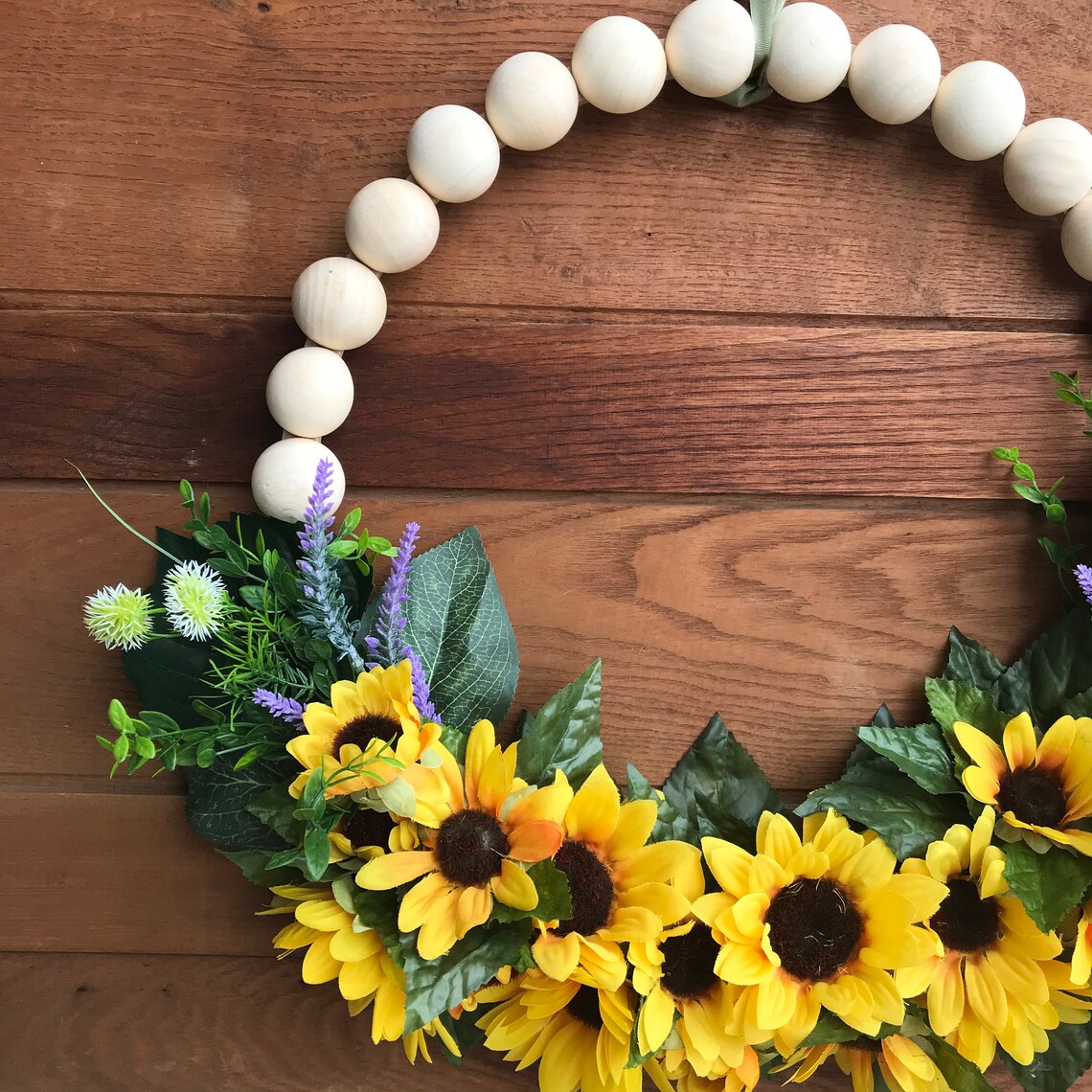 Farmhouse Sunflower Wreath Wood Bead Wreath for Front Door Etsy