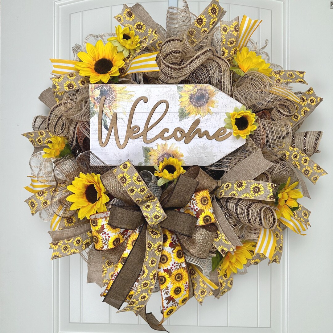 Large Fall Welcome Sunflower Wreath for Front Door, Fall Welcome Decor ...
