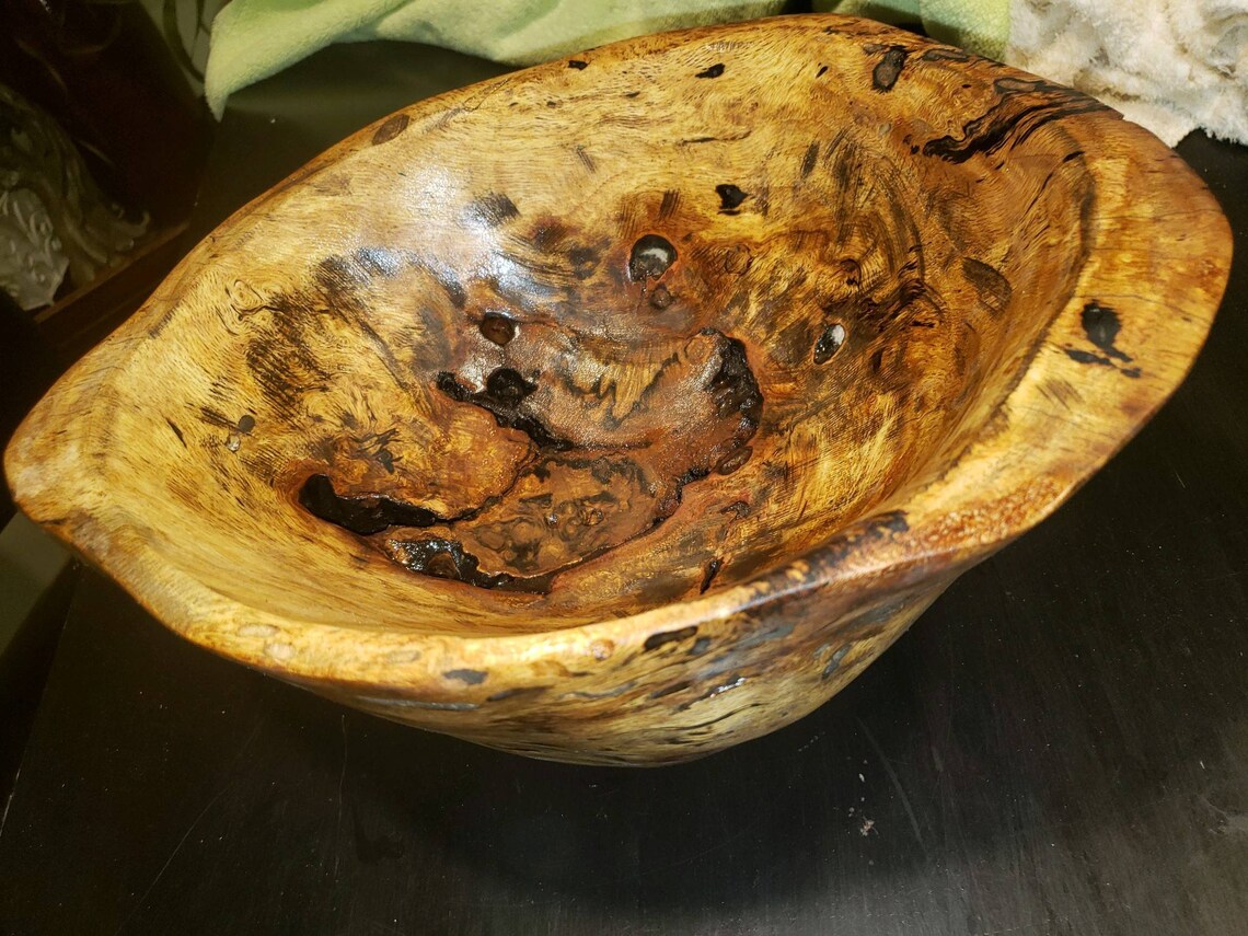 Burl wood bowl hand carved Etsy