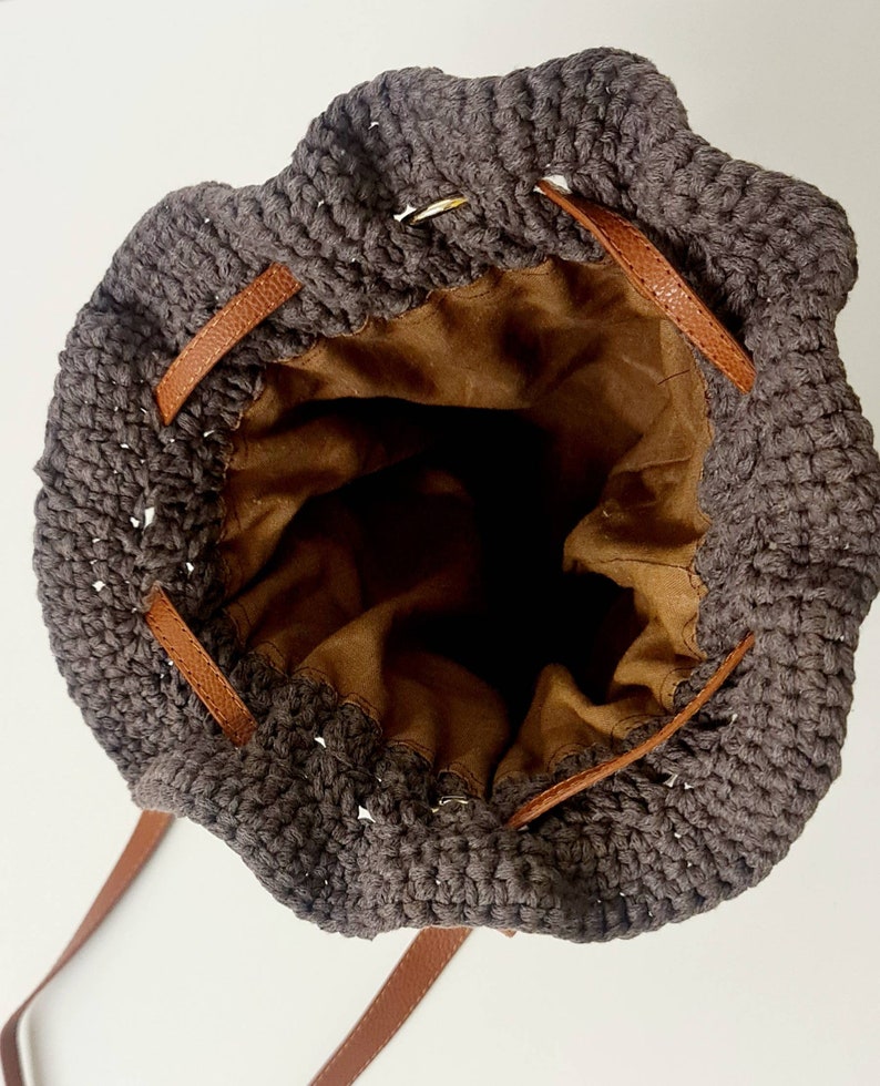 cotton linen and leather Lovely gift for the summer Hand made crochet bag made with white 100/% cotton yarn birthday or special event.