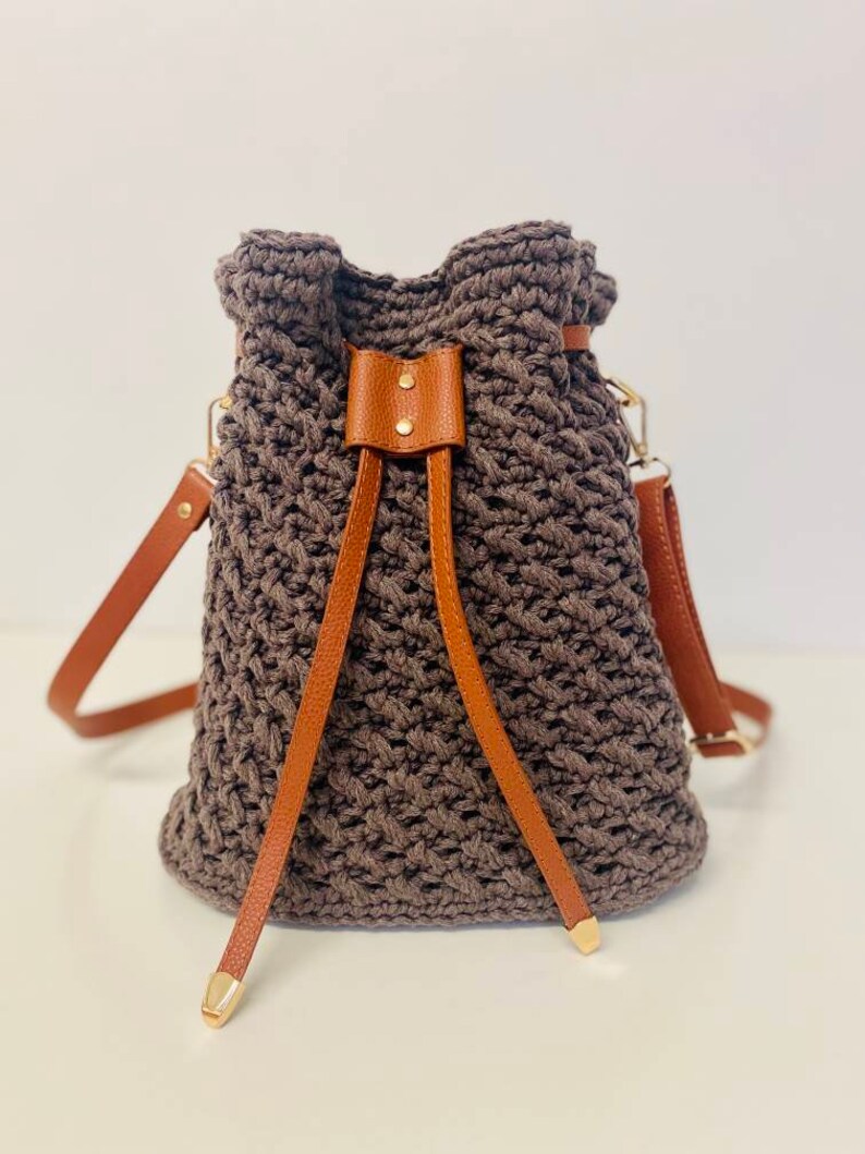 cotton linen and leather Lovely gift for the summer Hand made crochet bag made with white 100/% cotton yarn birthday or special event.