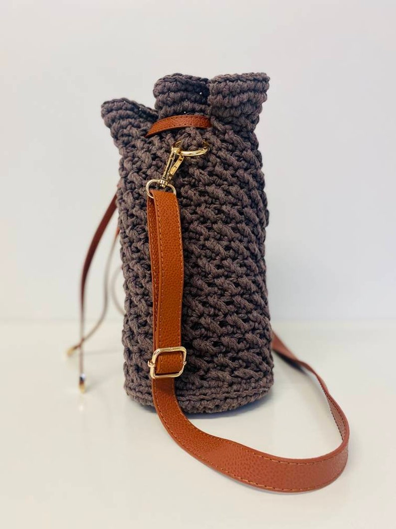 cotton linen and leather Lovely gift for the summer Hand made crochet bag made with white 100/% cotton yarn birthday or special event.