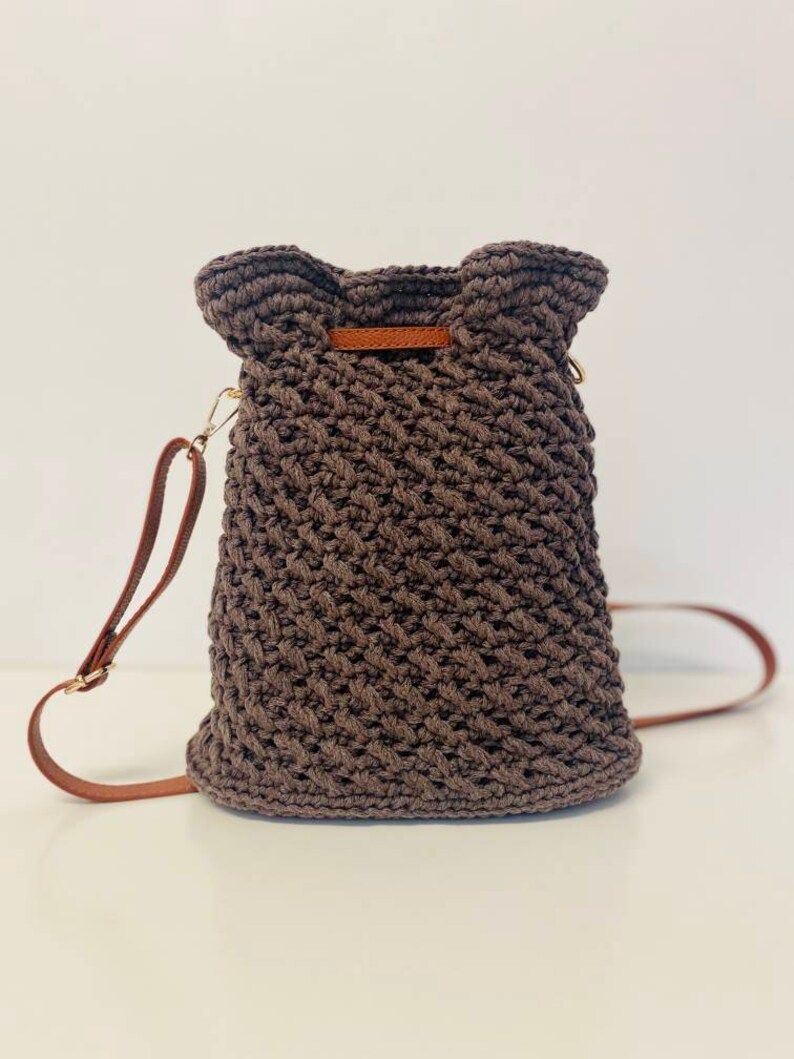 cotton linen and leather Lovely gift for the summer Hand made crochet bag made with white 100/% cotton yarn birthday or special event.