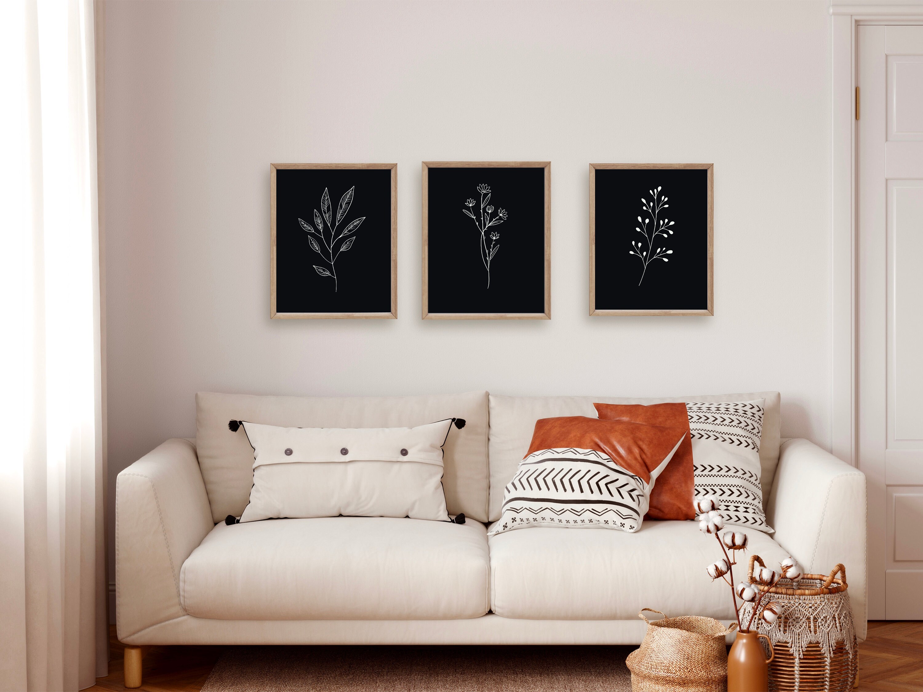 Black and White Flower Wall Art Flower Line Art Fine Line Etsy