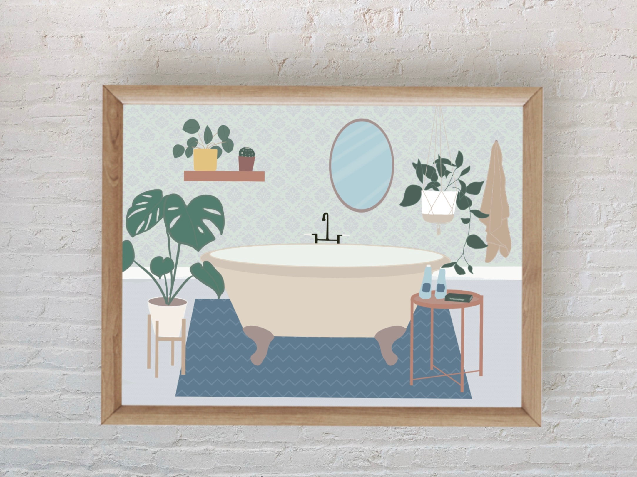 Bathtub Illustration, Bathroom Wall Art, Abstract Plants Art, Abstract Bathtub Art, Boho Wall ...