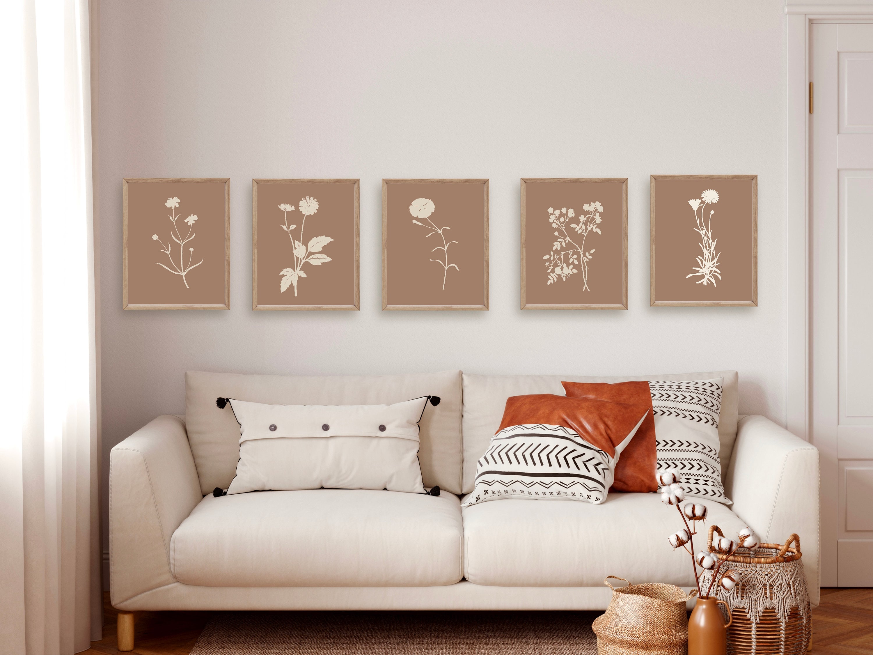 Wildflower Wall Art, Wildflower Art Prints, Boho Gallery Wall, Line Art