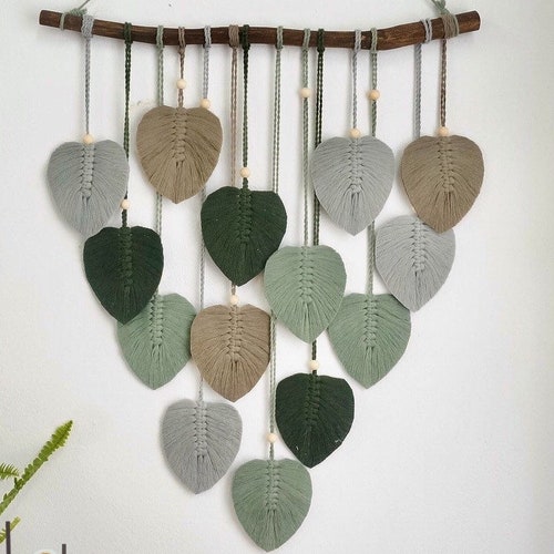 Green Monstera Leaf Wall Decor Macrame Leaves Wall Hanging Etsy