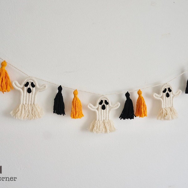Makramee-Halloweengirlande: Makramee-Halloweendeko, Gruseliges Halloween, Halloweengirlande, Halloween-Deko fürs Studentenwohnheim, Boho-Wandkunst, Geburtstagsgeschenk
