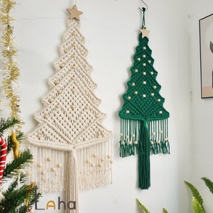 Macrame Christmas Tree with Star Topper, Pine Tree Wall Hanging Christmas Holiday Decoration, Farmhouse Xmas Decor, Macrame Xmas Tree