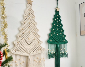 Macrame Christmas Tree with Star Topper, Pine Tree Wall Hanging Christmas Holiday Decoration, Farmhouse Xmas Decor, Macrame Xmas Tree