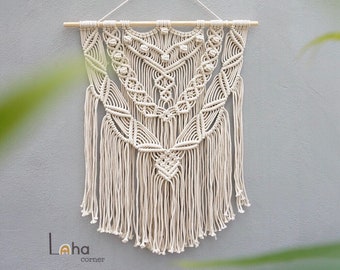 Medium Macrame Wall Hanging: Boho Feather Tapestry Decor