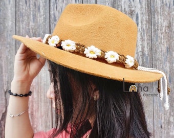 Daisy Flower Hatband, Daisy Headband, Vintage Boho Hatband, Bridal Shower Gift, Floral Hatband, Country Girl Accessories, Gift For Her