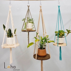 Ronde houten plank plantenhanger, houten stronk macrame plantenhanger, plantenliefhebber geschenken, Boho tuinplank, drijvende plank, boerderij decor, cadeau