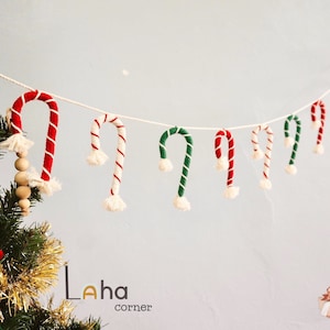 Guirnalda navideña de bastones de caramelo: decoración navideña hecha a mano para la chimenea