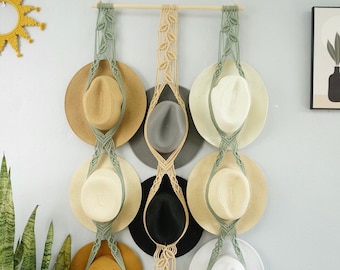 Macrame Storage, Custom Green Leaf Wall Hanging Hat Holder, Boho Farmhouse Decor, Mom Birthday Gift, Cowboy Hat Rack Display, Modern Home