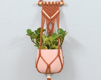 Terracotta Plant Hanger, Macrame Plant Hanger with Wooden Dowel Three Tier , Triple Plant Hanger, Macrame Plant Holder Hangers