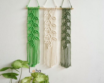 Small Macrame Leaf Wall Hanging, Macrame Vines, Vintage Wall Hanging Set, Macrame Headboard Decor,