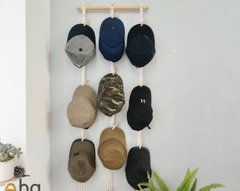 Baseball Cap Hat Hanger, Macrame Baseball Hat Rack, Hat Display, Cap Rack Display, Hat Organizer, Hat Wall Hanging, Minimal Hat Hanger