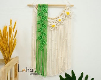 Macrame Wall Hanging, Leaf and Flower Wall Hanging, Boho Chic Wall Art, Wall Tapestry, Baby Girl's Roon Decor, Anniversary Gift