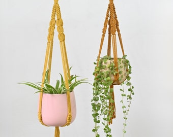 Handcrafted Macrame Plant Hanger: Mustard Earth Tone Boho Decor