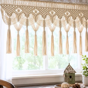 Macrame Window Valance in Cream White Cotton, Custom Width for Kitchen
