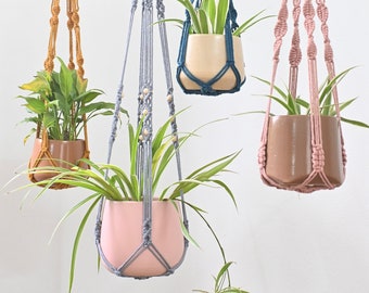 Modern No Tail Macrame Plant Hanger, Colorful Plant Pot Holder, Long Simple Hanging Plant Pot Holder, Tropical Home Decor,Home Indoor Garden