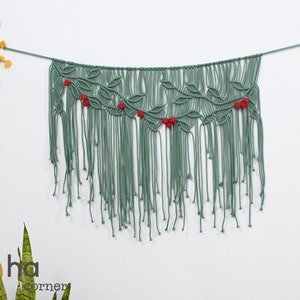 Macrame Wall Hanging: Leaf & Cherry Red Boho Decor (W29&quot; x L21&quot;)