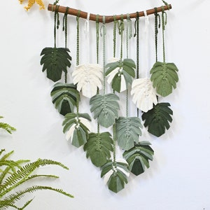 Monstera Leaf Wall Hanging, Macrame Leaves Wall Art, Fathers Day Gift, Rustic Wall Decor, Tropical, Green Decor, Plant Lover Gift, SVG