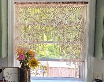 Macrame Leaf Window Curtain, Macrame Door Curtain, Wall Hanging Tapestry, Boho Wall Hanging, Macrame Boho Curtain, Window Treatment
