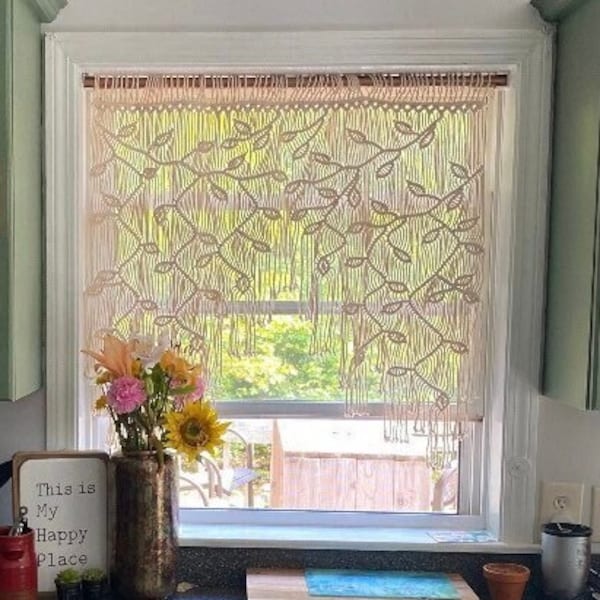 Macrame Leaf Window Curtain, Macrame Door Curtain, Wall Hanging Tapestry, Boho Wall Hanging, Macrame Boho Curtain, Window Treatment