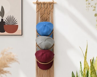Baseball Cap Organizer Wall Hanging, Macrame Hat Holder, Cap Storage Rack, Hat Display Organizer, Dorm Room Decor, Gift For Him